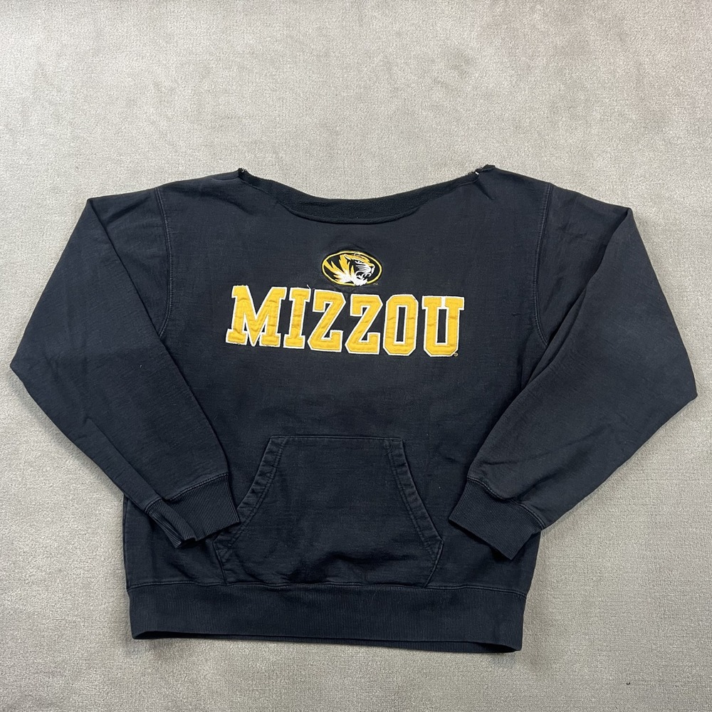 Mizzou Missouri Tigers Sweatshirt L Womens Black Off Shoulder NCAA Collegiate